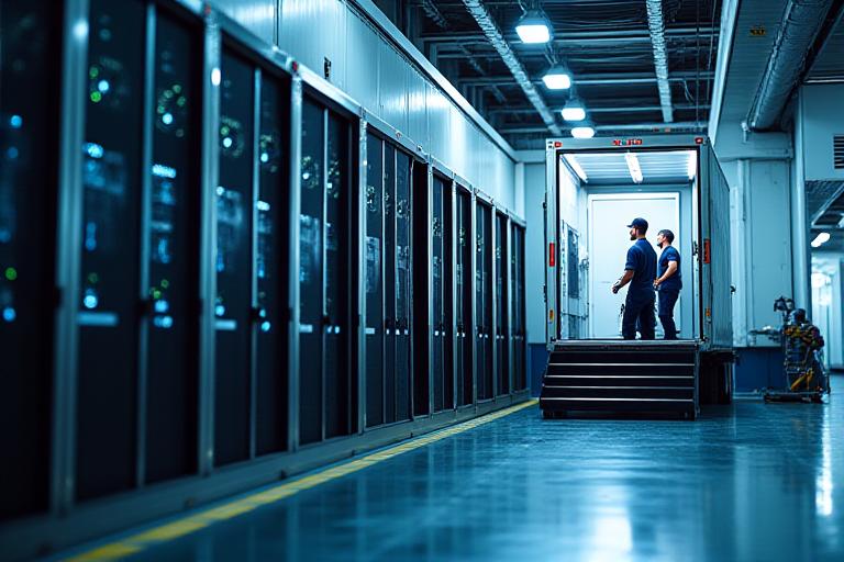 Server racks and high-value tech equipment being loaded securely