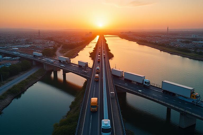 Laredo cross-border freight bridge with commercial trucks
