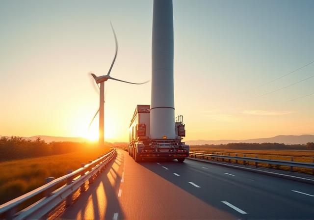 Transporting large wind turbine components on a specialized flatbed
