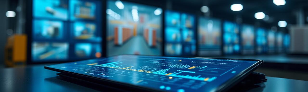 Warehouse security control room and inventory tracking dashboard